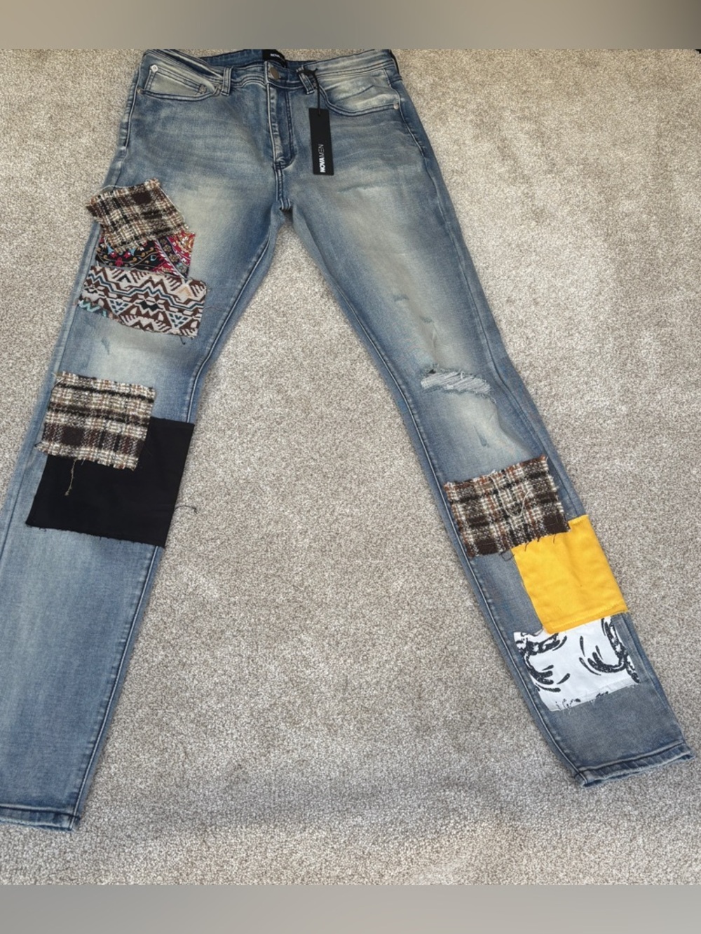 Nova Men's Patchwork Day Stacked Skinny Jeans Medium Wash Size 34x34 NWT